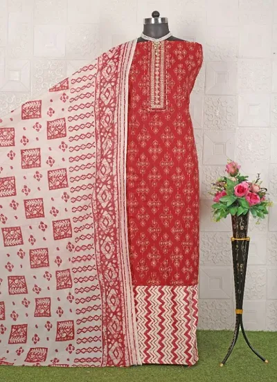 Classic Cotton Printed Dress Material with Dupatta for Women