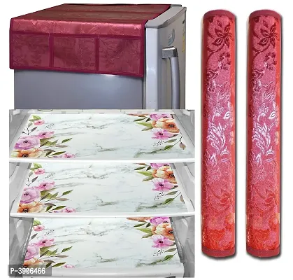Fridge Cover with PVC Mat set of 3 and 2 fridge handle cover