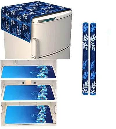 Fridge Cover with PVC Mat Set of 3 and 2 Fridge Handle Cover
