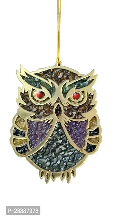 Owl Wall Hanging in MDF Wood  Stone for Good Luck - 12 cm(Wood, Stone, Multicolour)