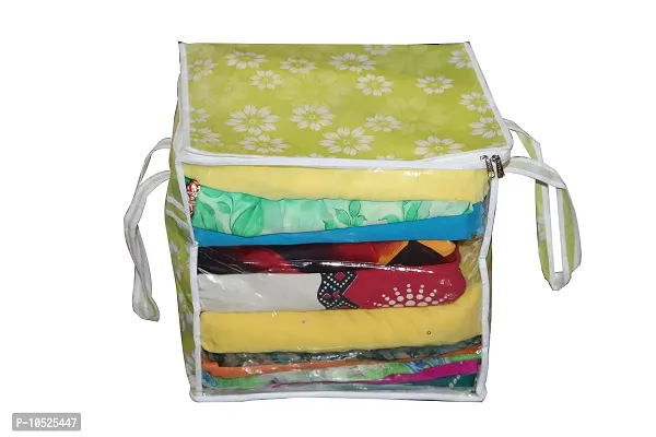 Non-Woven Fabric Yellow Floral Print Front Transparent Window Multi Purpose Clothing, Saree and Suit Storage Bag With Zip- Pack Of 1-thumb0