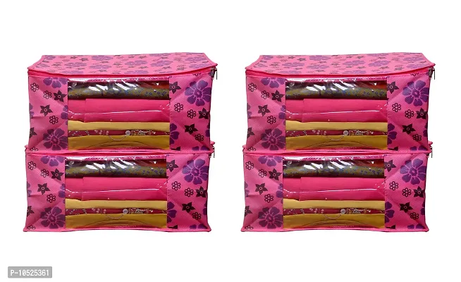 New Pink  Flower Saree cover Front Transparent Pack of 4
