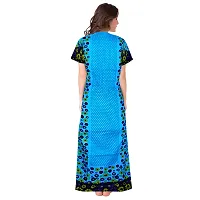 Stylish Cotton Short Sleeves Blue Dot With Floral Print Night Gown For Women-thumb1