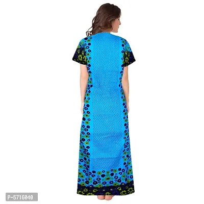 Stylish Cotton Short Sleeves Blue Dot With Floral Print Night Gown For Women-thumb2