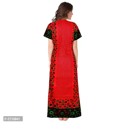 Stylish Cotton Short Sleeves Red Dot With Floral Print Night Gown For Women-thumb2