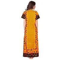 Stylish Cotton Short Sleeves Yellow Dot With Floral Print Night Gown For Women-thumb1