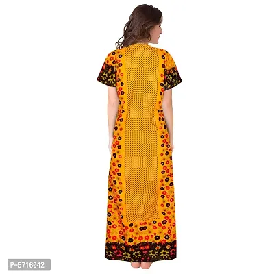 Stylish Cotton Short Sleeves Yellow Dot With Floral Print Night Gown For Women-thumb2