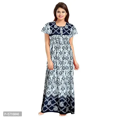 Stylish Cotton Short Sleeves Grey Printed Night Gown For Women-thumb0
