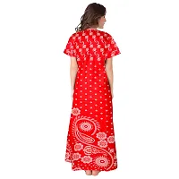 Stylish Cotton Short Sleeves Red Printed Night Gown For Women-thumb1