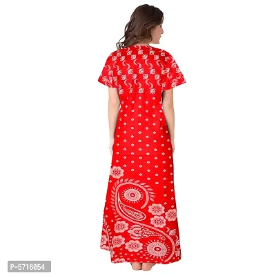 Stylish Cotton Short Sleeves Red Printed Night Gown For Women-thumb2