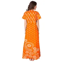 Stylish Cotton Short Sleeves Orange Printed Night Gown For Women-thumb1