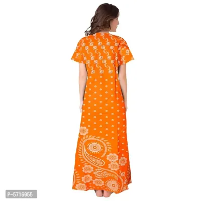Stylish Cotton Short Sleeves Orange Printed Night Gown For Women-thumb2
