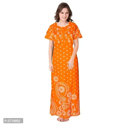 Stylish Cotton Short Sleeves Orange Printed Night Gown For Women