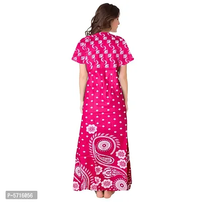 Stylish Cotton Short Sleeves Pink Printed Night Gown For Women-thumb2