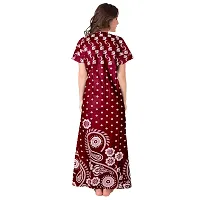 Stylish Cotton Short Sleeves Maroon Printed Night Gown For Women-thumb1