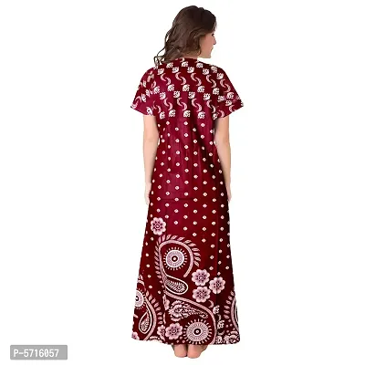 Stylish Cotton Short Sleeves Maroon Printed Night Gown For Women-thumb2