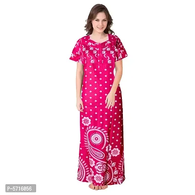 Stylish Cotton Short Sleeves Pink Printed Night Gown For Women
