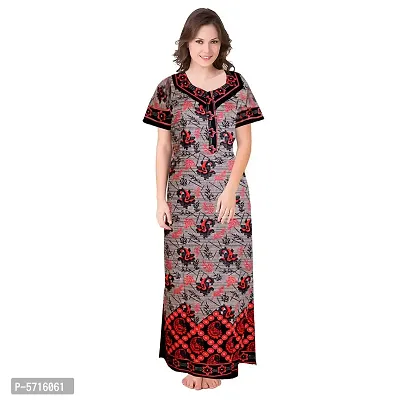 Stylish Cotton Short Sleeves Grey Printed Night Gown For Women