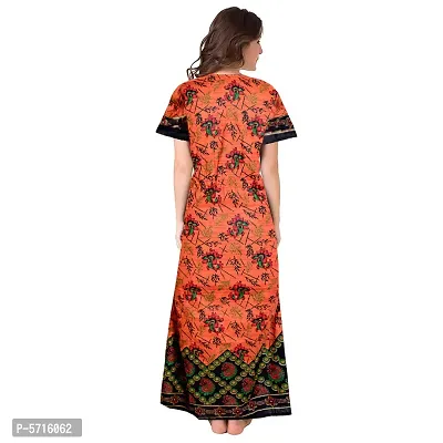 Stylish Cotton Short Sleeves Orange Printed Night Gown For Women-thumb2