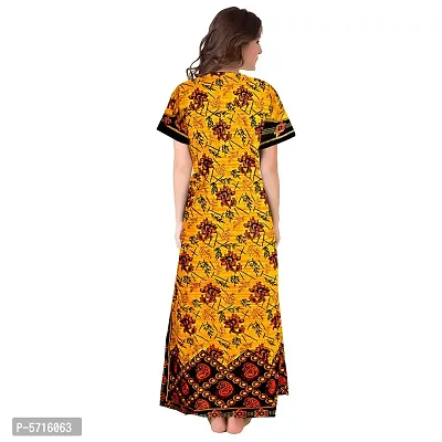 Stylish Cotton Short Sleeves Yellow Printed Night Gown For Women-thumb2