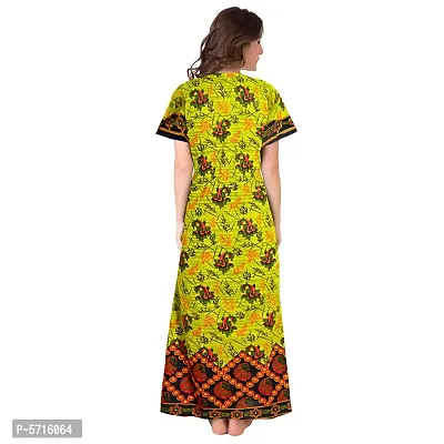 Stylish Cotton Short Sleeves Green Printed Night Gown For Women-thumb2