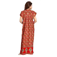 Stylish Cotton Short Sleeves Red Kalamkari Print Night Gown For Women-thumb1