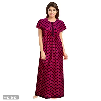 Stylish Cotton Short Sleeves Pink Butterfly Print Night Gown For Women-thumb0