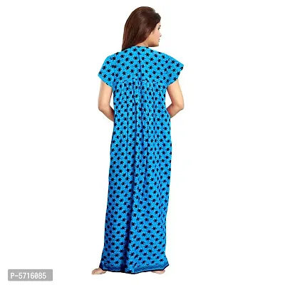 Stylish Cotton Short Sleeves Blue Butterfly Print Night Gown For Women-thumb2