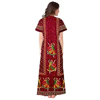 Stylish Cotton Short Sleeves Maroon Dandiya Printed Night Gown For Women-thumb1