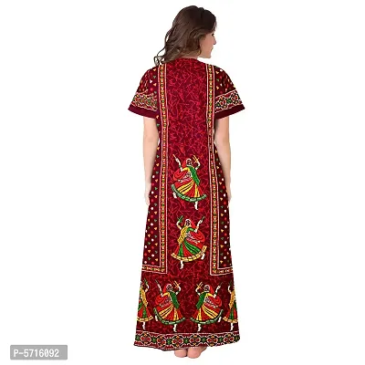 Stylish Cotton Short Sleeves Maroon Dandiya Printed Night Gown For Women-thumb2