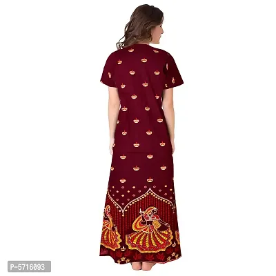 Stylish Cotton Short Sleeves Maroon Diya Print Night Gown For Women-thumb2