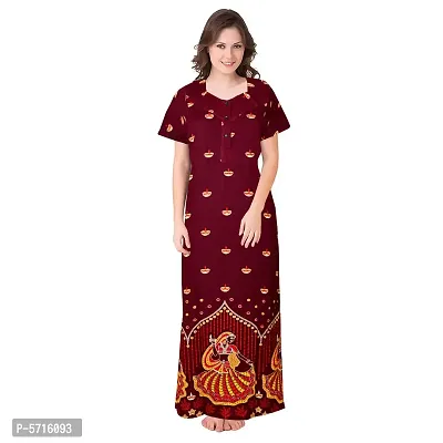Stylish Cotton Short Sleeves Maroon Diya Print Night Gown For Women-thumb0