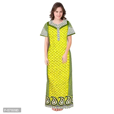 Stylish Cotton Short Sleeves Yellow Printed Night Gown For Women