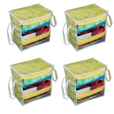 Pack of 4- Printed Front Transparent Window Multi Purpose Storage Bag with Zip