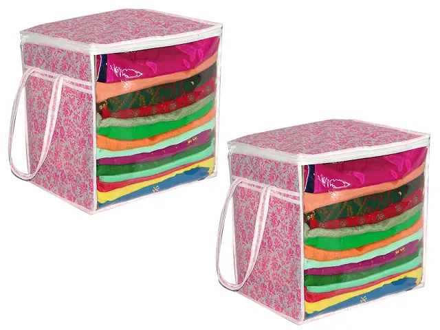 Pack of 2-Designer Printed Front Transparent Window Multi Purpose Storage Bag with Zip