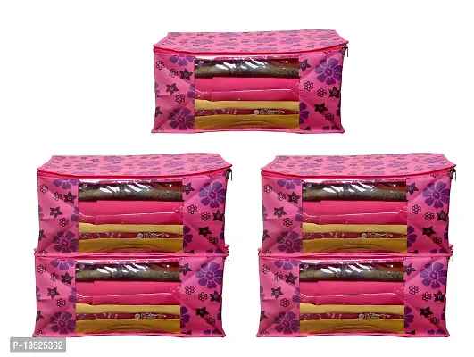New Pink  Flower Saree cover Front Transparent Pack of 5-thumb0