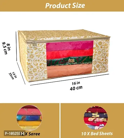 Non-Woven Fabric Orange Floral Print Front Transparent Window Multi Purpose Clothing, Saree and Suit Storage Bag With Zip- Pack Of 6-thumb4