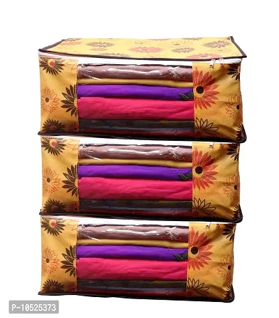 Yellow Flower Saree cover Front Transparent Pack of 3