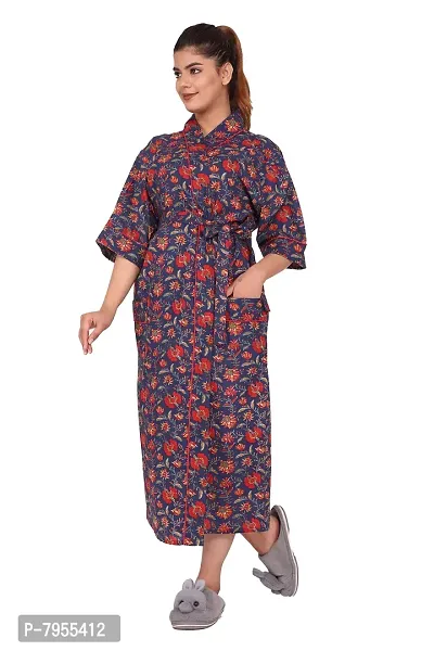 AARON INC Woman's Cotton bathrobes Free Size Red&Blue-thumb3