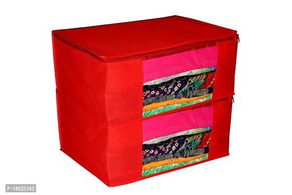 Multipurpose Wardrobe Organiser,Saree Cover,Regular Cloth Storage Bag in Heavy Non woven Material nbsp;nbsp;(Red) Pack of 2-thumb0
