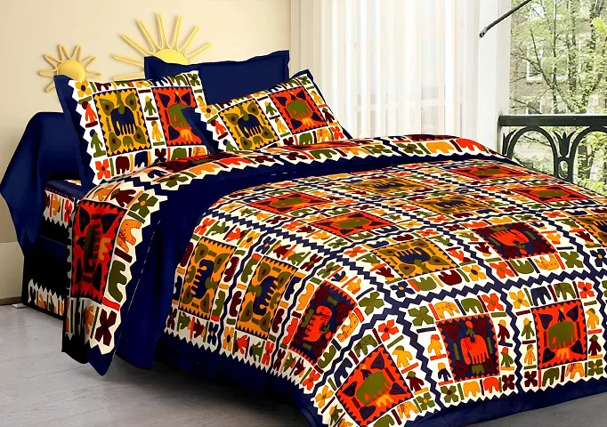 AARON INC 100% Cotton Jaipur Sanganeri Print 144 TC Double Bedsheet (Multicolour)