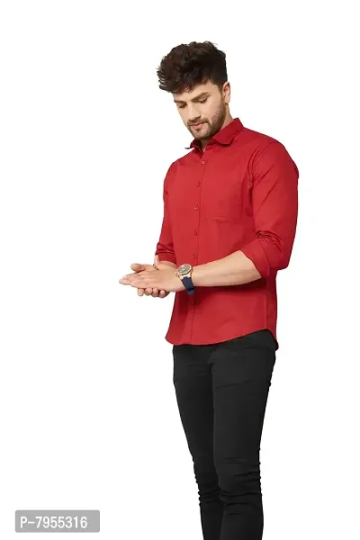 AARON INC Men's Cotton Classic Collar Casual Shirt Red