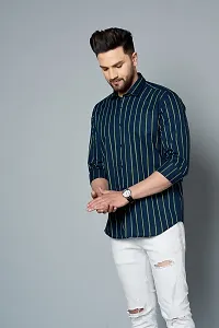 AARON INC Men's Cotton Classic Collar Striped Shirt (Dark Blue)-thumb2