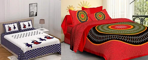 AARON INC Cotton Printed 104 TC Jaipuri Double Bedsheet Pack of 2(Multicolor)