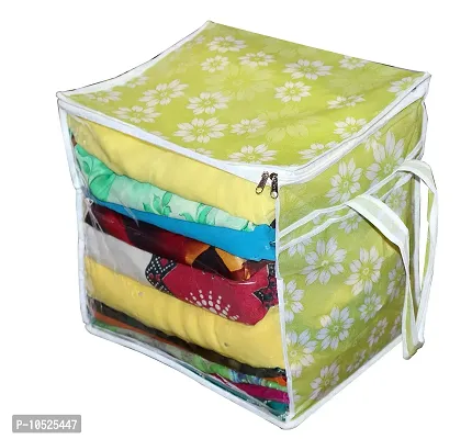 Non-Woven Fabric Yellow Floral Print Front Transparent Window Multi Purpose Clothing, Saree and Suit Storage Bag With Zip- Pack Of 1-thumb4