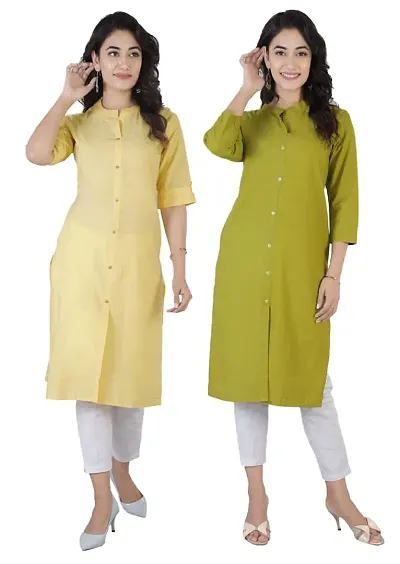 Stylish Cotton Solid Straight Kurti - Pack of 2