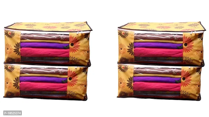 Yellow Flower Saree cover Front Transparent Pack of 4