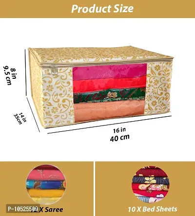 Non-Woven Fabric Orange Floral Print Front Transparent Window Multi Purpose Clothing, Saree and Suit Storage Bag With Zip- Pack Of 1-thumb4