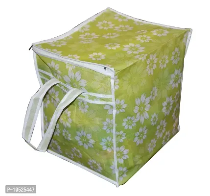 Non-Woven Fabric Yellow Floral Print Front Transparent Window Multi Purpose Clothing, Saree and Suit Storage Bag With Zip- Pack Of 1-thumb3