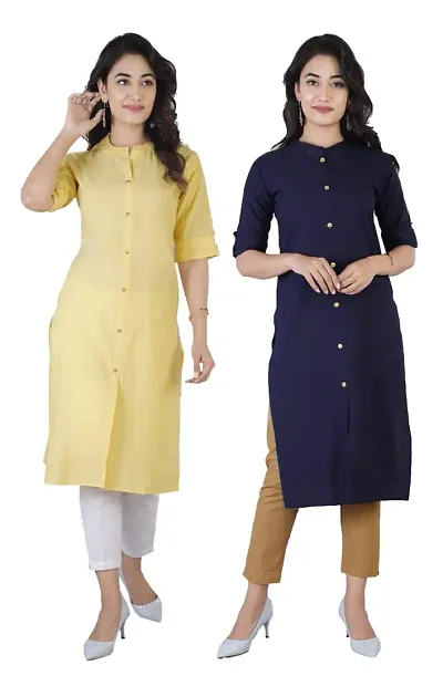 AARON INC Stand Coller Woman Plain Colour Kurti Pack of 2